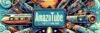AmazoTube futuristic tech-themed logo with orange and blue machines